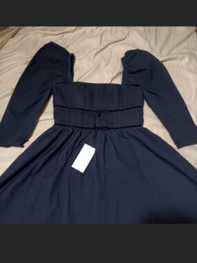 Square Neck Puff Sleeve Mini Dress in  Black